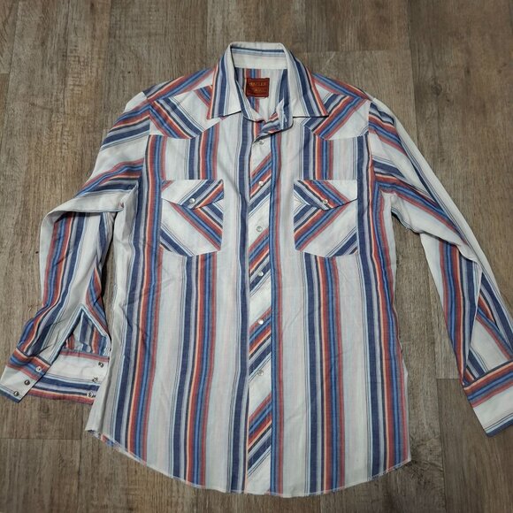 Rustler Mens Long Sleeve Western Pearl Snap Shirt Size XL Tall Striped Cotton - Picture 1 of 5